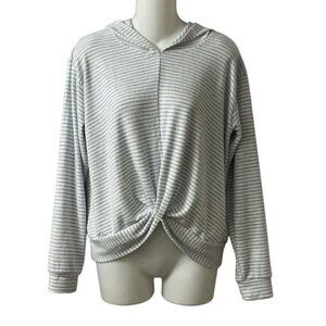 Chill Collective Light Blue & White Striped Hoodie Twist Front Long Sleeve MED